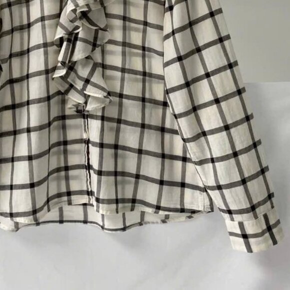 Black and White Plaid Ruffle Front Blouse - Picture 3 of 3